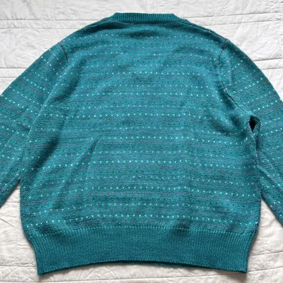 Vintage E.V.Ltd knit v neck sweater women XL warm retro birdseye pattern artsy - Picture 7 of 8